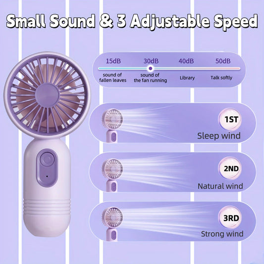2025 USB Mini Rechargeable Portable Fan with 3 Speed, Handheld Fan for Gift Choice, Perfect For Office, Outdoor, Travel, Camping