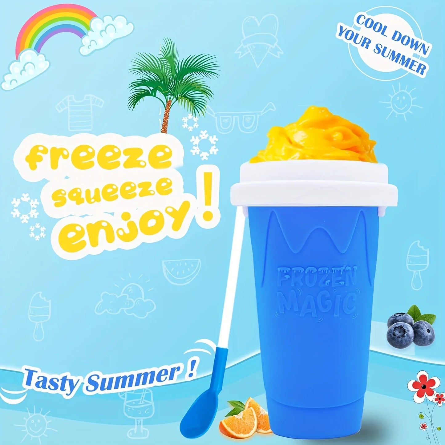 Creative Slushy Maker Cup with Straw DIY Magic Slushy Maker Squeeze Cup Fasting Cooling Make Cup For Milk Shake Slushies