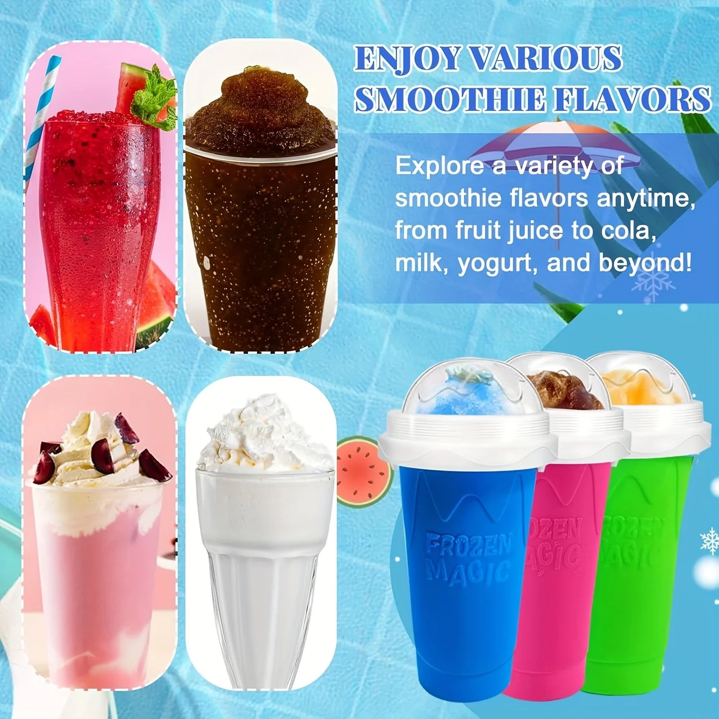 Creative Slushy Maker Cup with Straw DIY Magic Slushy Maker Squeeze Cup Fasting Cooling Make Cup For Milk Shake Slushies