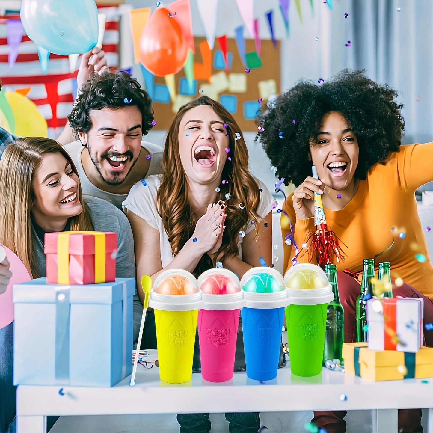 Creative Slushy Maker Cup with Straw DIY Magic Slushy Maker Squeeze Cup Fasting Cooling Make Cup For Milk Shake Slushies