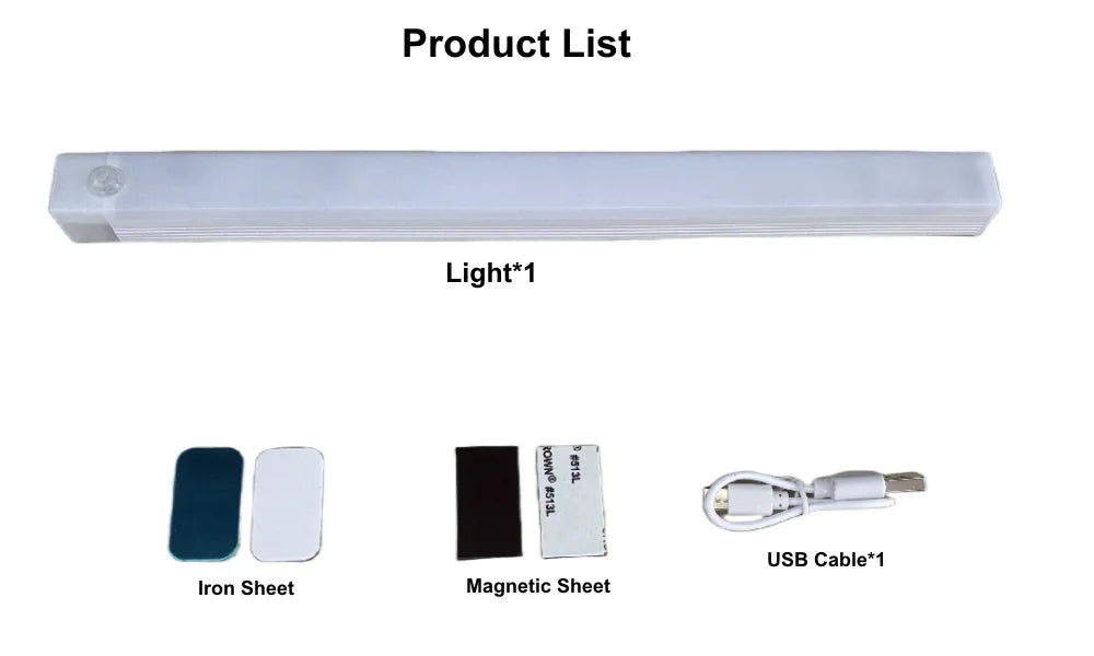 LED Motion Sensor Bar Light Wireless Induction Night Light USB Rechargeable Detector Lamp for Kitchen Cabinet Wardrobe Bedroom