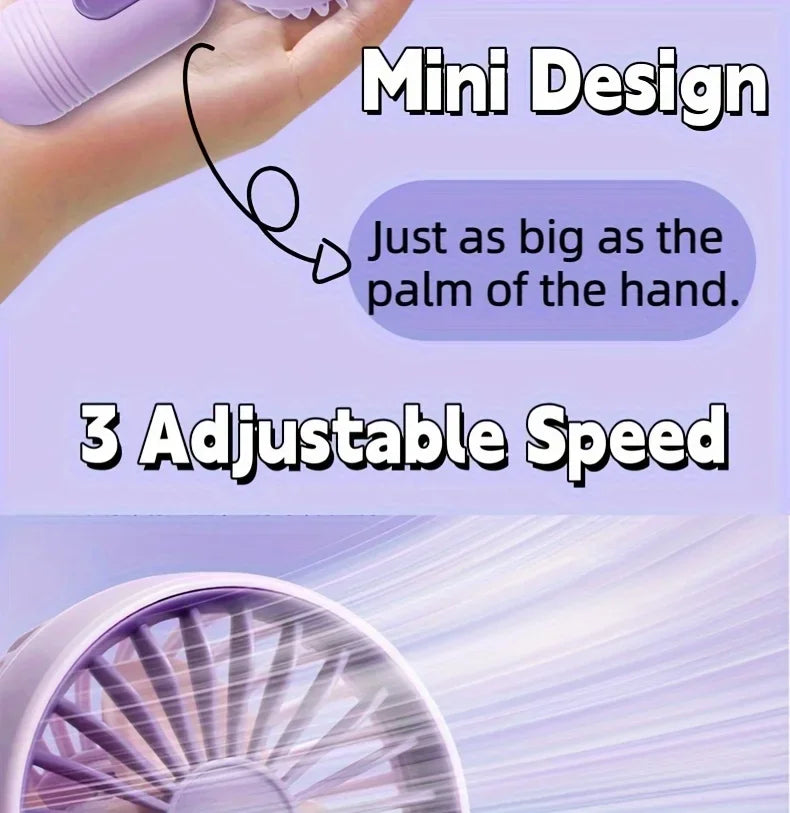 2025 USB Mini Rechargeable Portable Fan with 3 Speed, Handheld Fan for Gift Choice, Perfect For Office, Outdoor, Travel, Camping