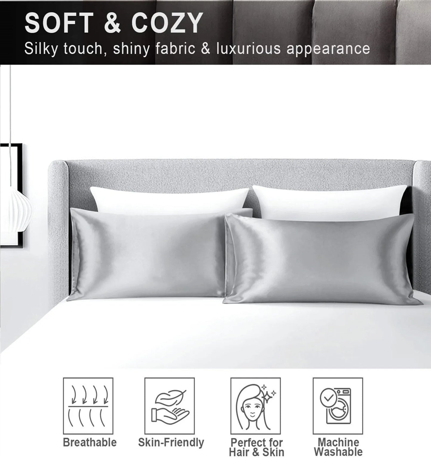 Mulberry Silk Pillowcase for Hair & Skin Care Anti-Frizz Satin Pillow Case Queen/King Super Soft Hypoallergenic Bedding Cover