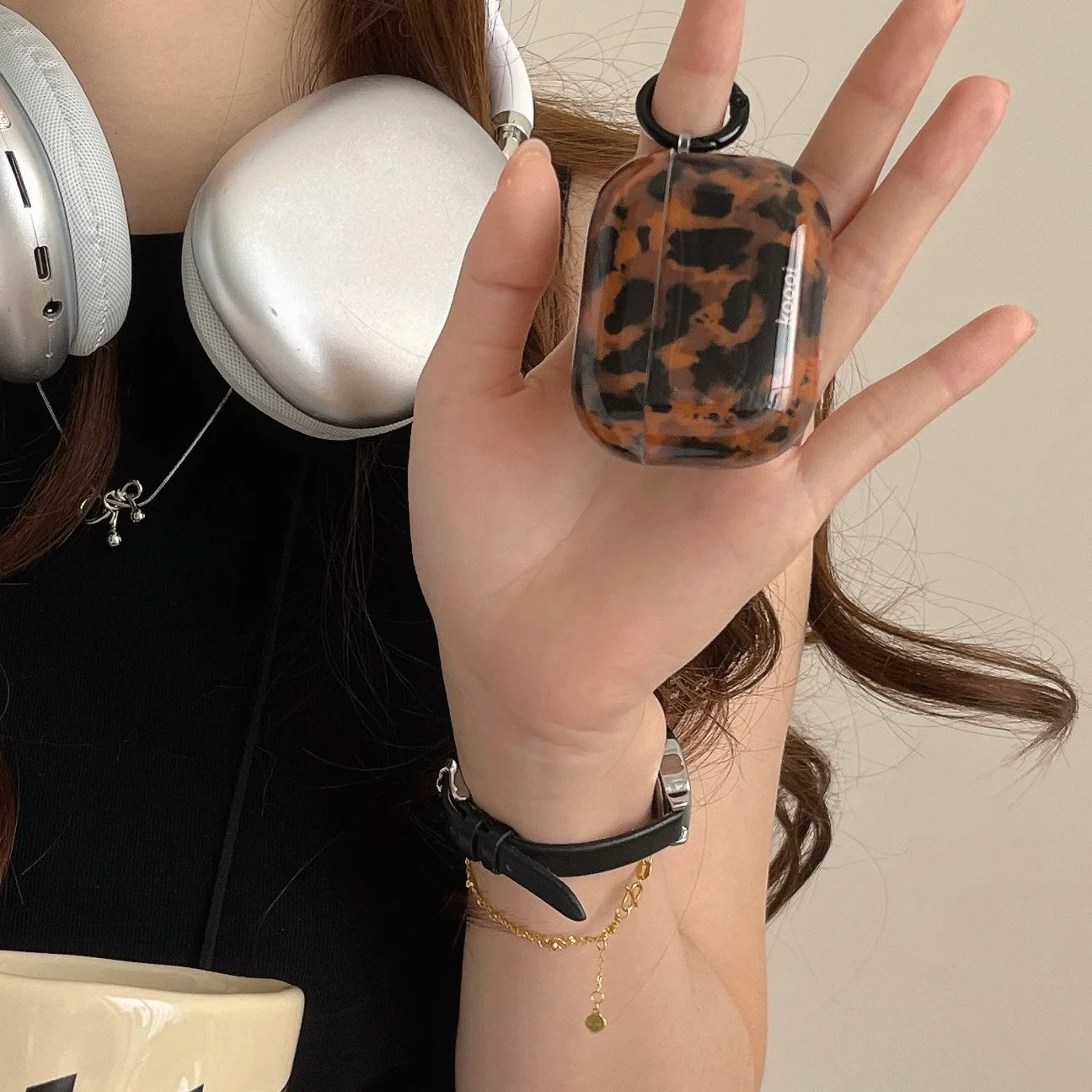 Stylish Dark Color Tortoiseshell Amber Glossy Cover Case For AirPods 1 2 3 4 Pro AirPods Pro 2 Pro 3 Shockproof Protective Case