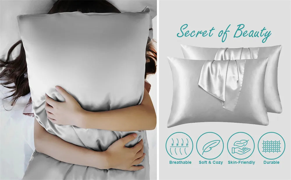 Mulberry Silk Pillowcase for Hair & Skin Care Anti-Frizz Satin Pillow Case Queen/King Super Soft Hypoallergenic Bedding Cover